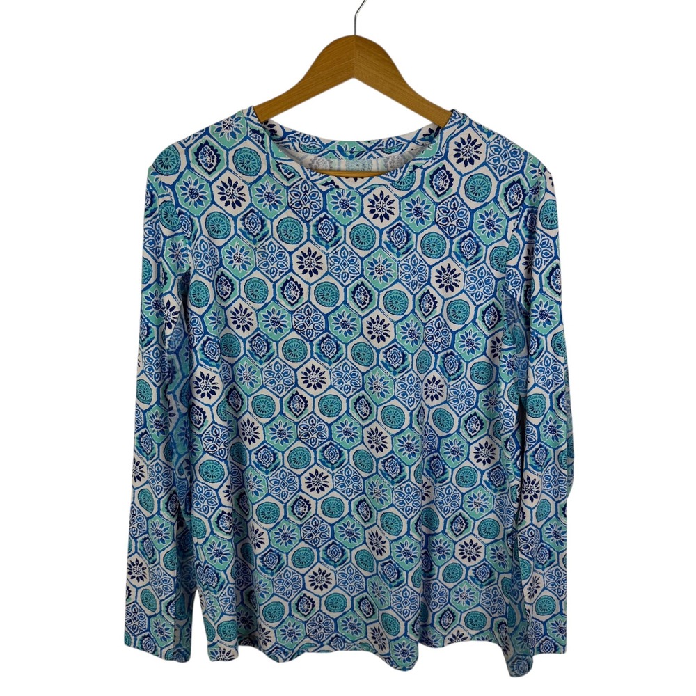 IBKUL Geometric Tile‎ Print Mesh Top Size XL Blue UPF 50+ Quick Dry Outdoors